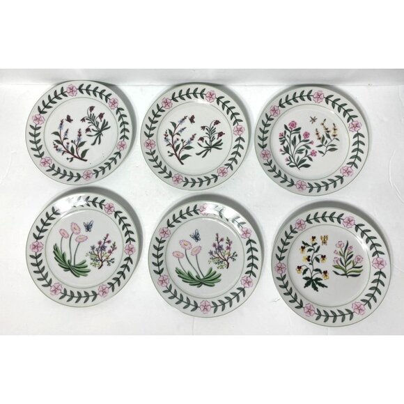 Vintage I. Godinger & Co. Porcelain Salad Dessert Plates Set Of 6 Botanical Drag - Picture 1 of 8